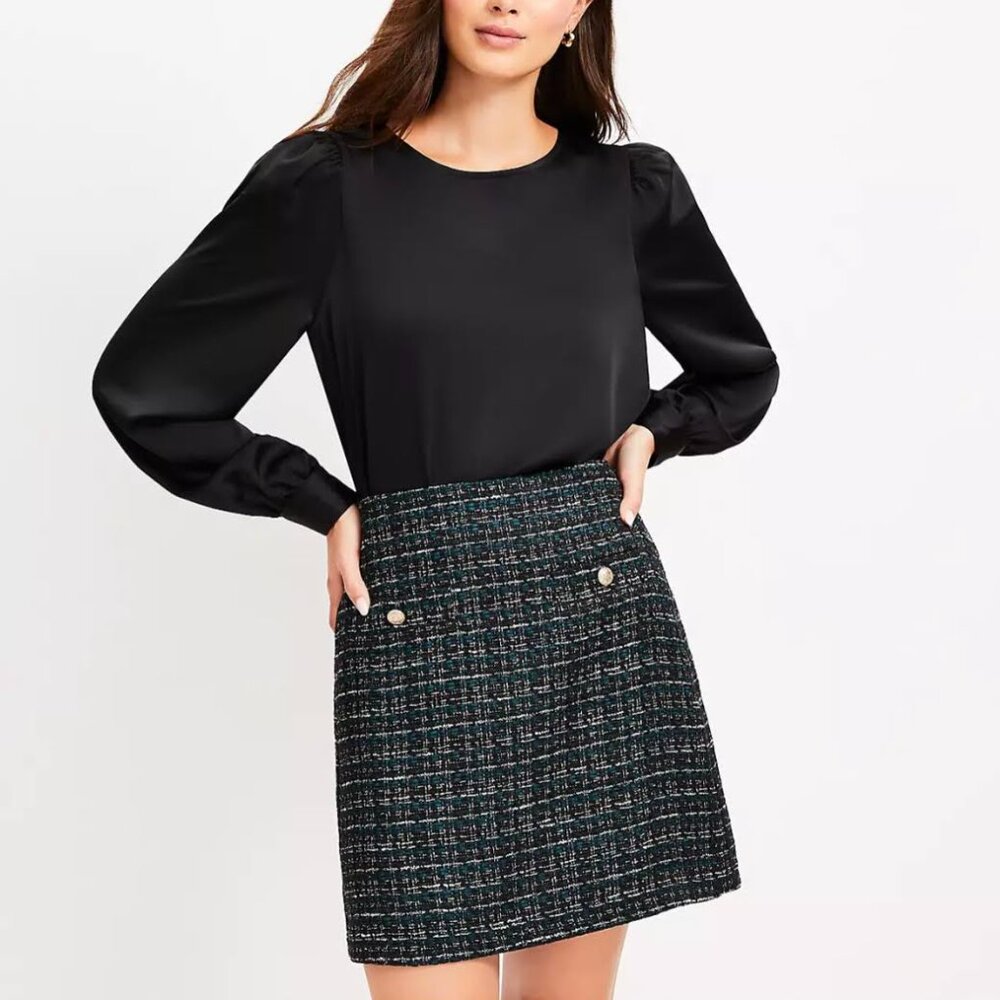 Loft Petite Metallic Tweed Button Pocket Mini Skirt